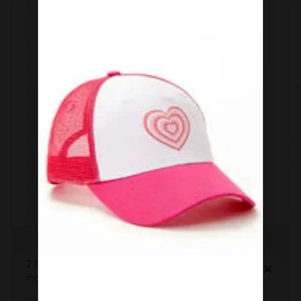 Pink Heart Trucker Hat  Cute Pink & White Mesh Snapback Cap  y2K Aesthetic